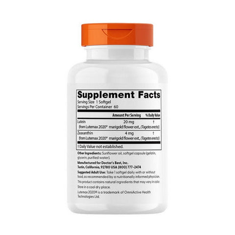 Doctors Best, Lutein with Lutemax, 20 mg, 60 Softgels Doctors Best