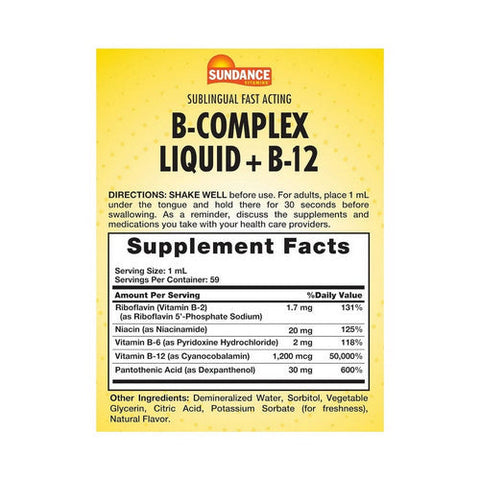 Sundance, Vitamins B + B12 Complex Liquid Natural Berry Flavor, 1200 mcg, 2 Oz Sundance