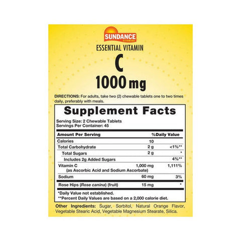 Sundance, Chewable Vitamin C Natural Orange, 1000 Mg, 90 Tabs Sundance