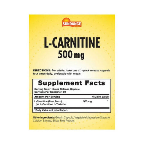Sundance, L-Carnitine Quick Release Capsules, 500 mg, 60 Caps Sundance