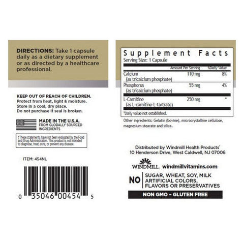 Windmill Health, L-Carnitine, 250 mg, 50 Caps