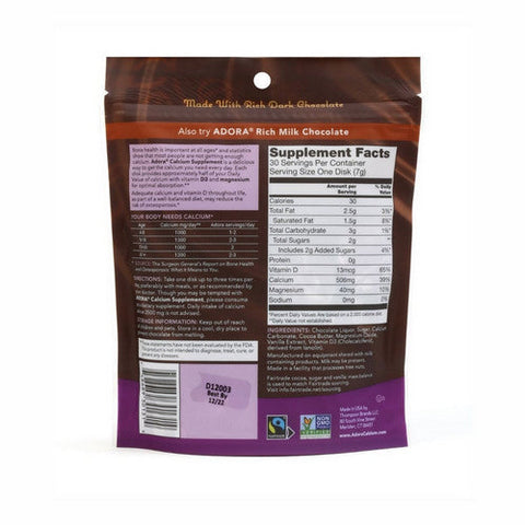 Adora, Organic Dark Chocolate Calcium Supplement Disk, 30 Count Adora