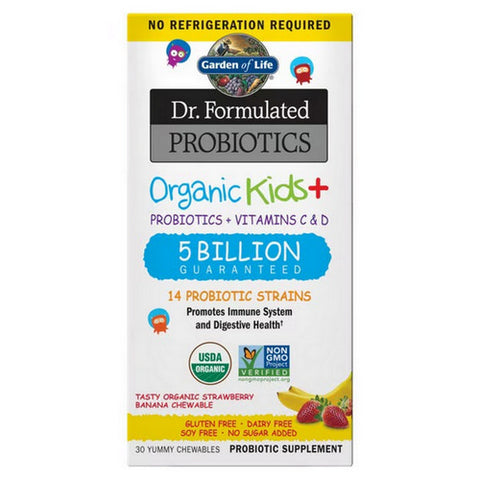 Garden of Life, Dr. Formulated Probiotics Organic Kids Plus Strawberry Banana, 30 Chewable Tabs
