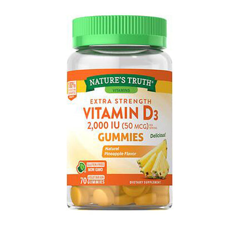 Extra Strength Vitamin D3 Gummies Natural Pineapple 70 Count by Nature's Truth