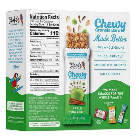 Blakes Seed Based, Chewy Granola Bars Apple Cinnamon Nut Free, 4.6 Oz(Case Of 6) Blakes Seed Based