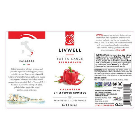 Livwell Foods, Calabrian Chili Pepper Romesco Sauce, 16 Oz (Case Of 6) Livwell Foods