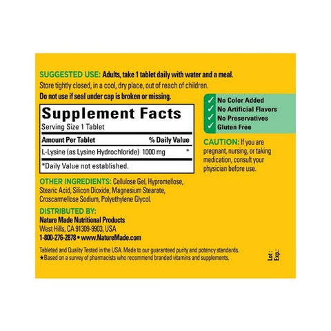 Nature Made, Extra Strength L-Lysine, 60 Tabs Nature Made