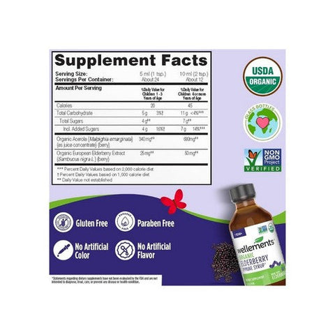 Wellements, Organic Elderberry Immune Syrup, 4 Oz Wellements