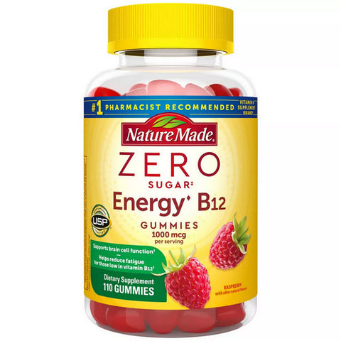 Zero Sugar Energy B12 Gummies Raspberry 110 Count (Case Of 3) by Nature Made