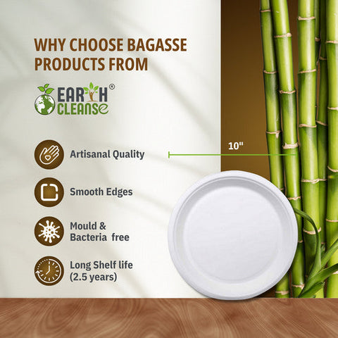 Earth Cleanse, Bagasse 10-Inch Round Plates, Pack of 25 Earth Cleanse