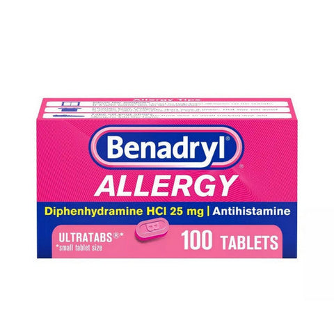 Benadryl, Ultratabs Diphenhydramine Antihistamine Cold And Allergy Relief Tablets, 25 Mg, 100 Count