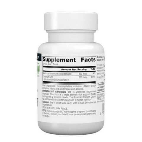 Source Naturals, Chromemate Chromium GTF Yeast Free, 200 Mcg, 60 Tabs Source Naturals