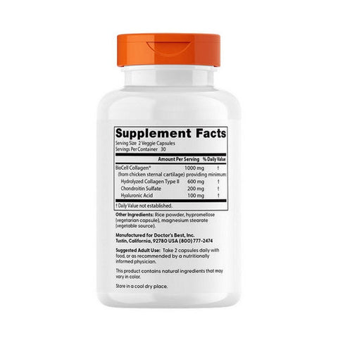Doctors Best, Hyaluronic Acid Plus Chondroitin Sulfate With Biocell Collagen, 100 mg, 60 Veggie Caps Doctors Best