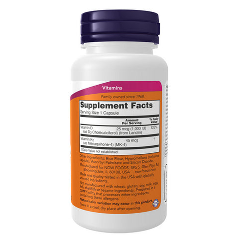Now Foods, Vitamin D-3 And K-2, 45 Mcg, 120 Caps Now Foods