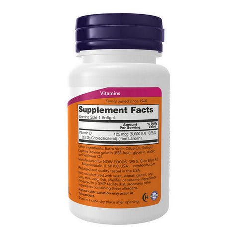 Now Foods, Vitamin D-3 High Potency, 125 Mcg, 120 Softgels Now Foods