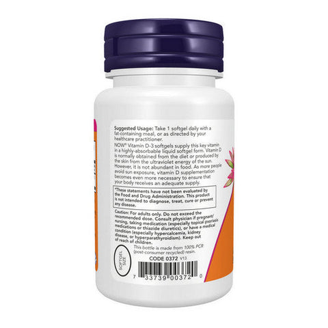 Now Foods, Vitamin D-3 High Potency, 125 Mcg, 120 Softgels Now Foods