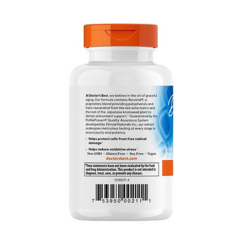 Doctors Best, Trans-Resveratrol 200  With Resvinol, 200 Mg, 60 Veggie Caps Doctors Best