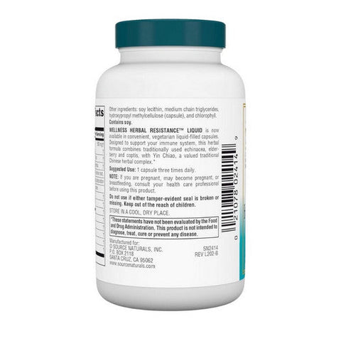 Source Naturals, Wellness Herbal Resistance Liquid, 60 Caps Source Naturals