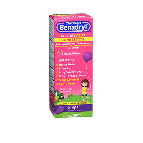 Benadryl, Children'S Allergy Plus Congestion Liquid Grape, 4 Oz Benadryl